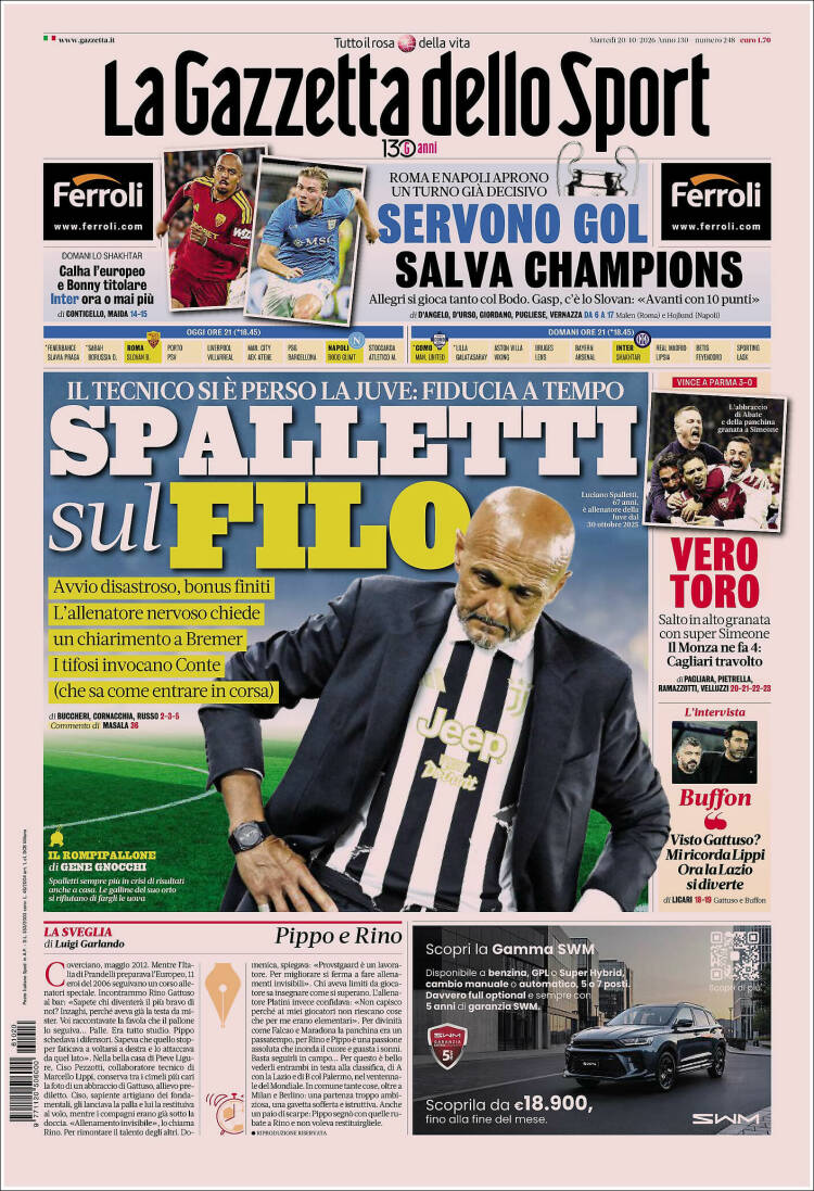 Portada de La Gazzetta dello Sport (Italia)