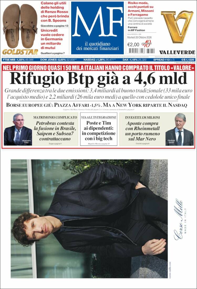 Portada de Milano Finanza (Italia)
