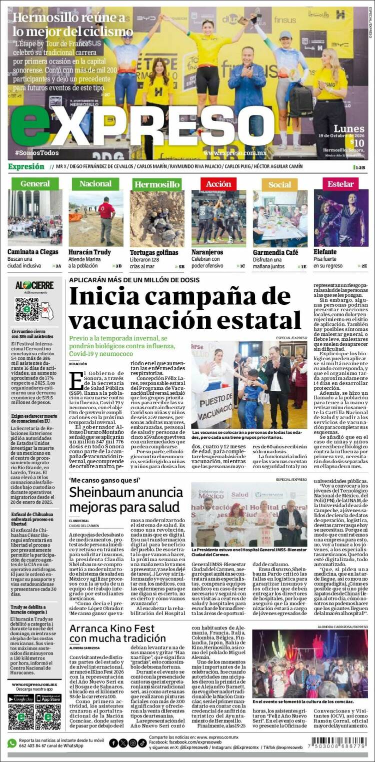Portada de Expreso (M&eacute;xico)