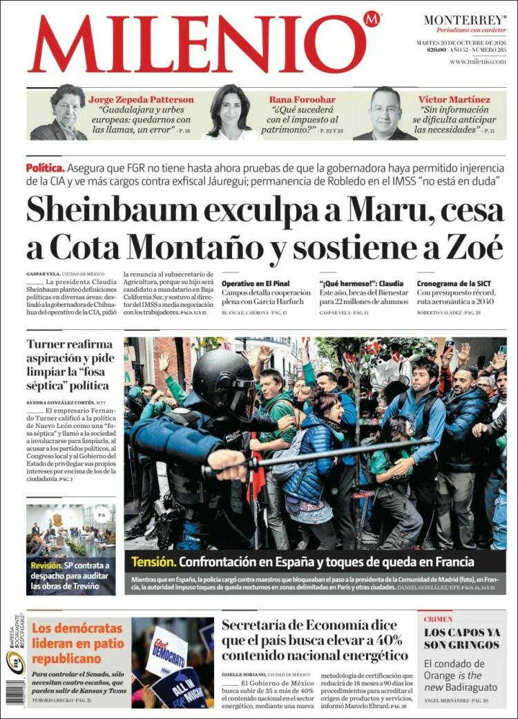Portada de Milenio de Monterrey (M&eacute;xico)