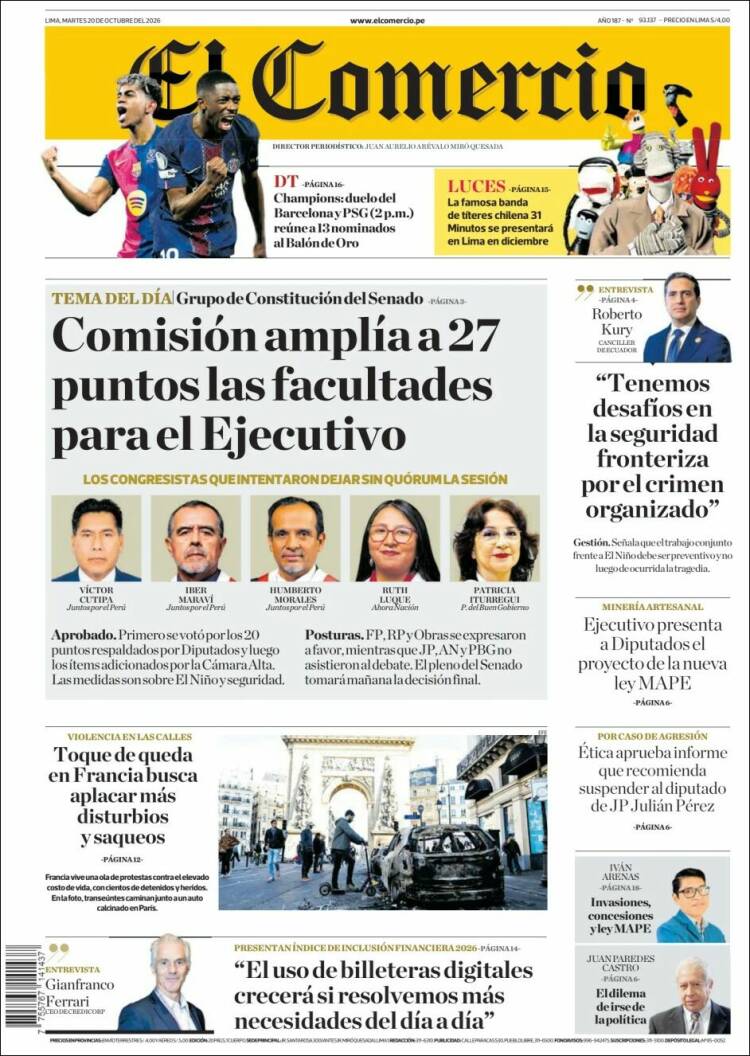 Portada de El Comercio (Per&uacute;)