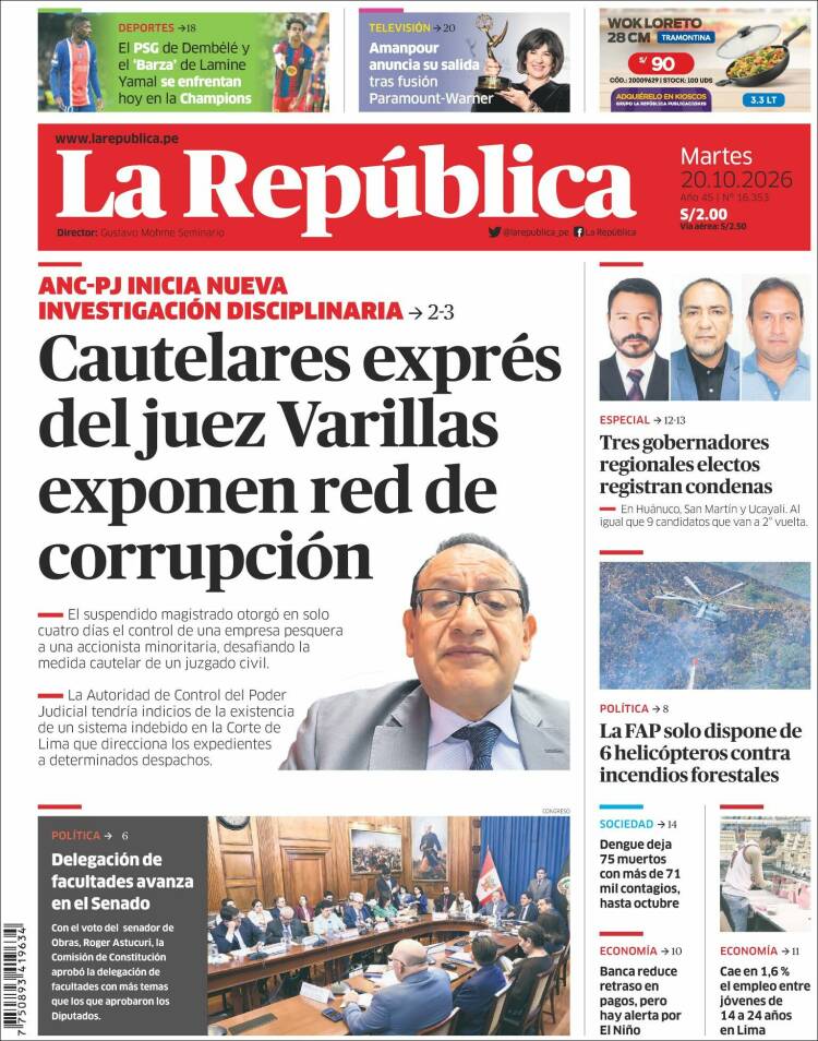 Portada de La Republica (Per&uacute;)
