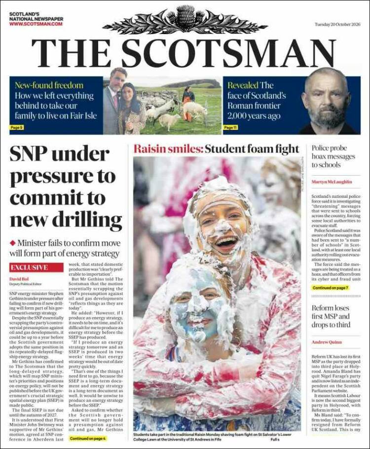 Portada de The Scotsman (Reino Unido)