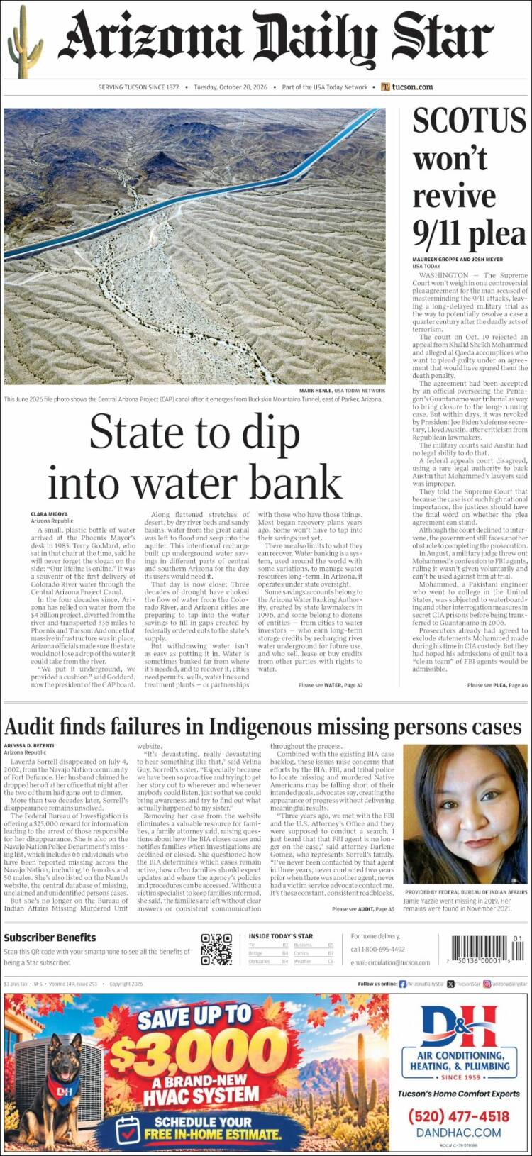 Portada de Arizona Daily Star (USA)