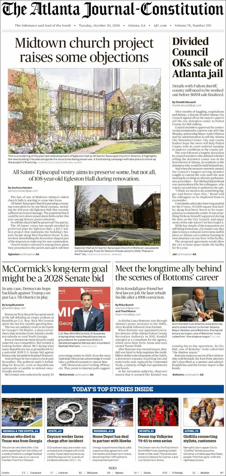 Portada de The Atlanta Journal-Constitution (USA)