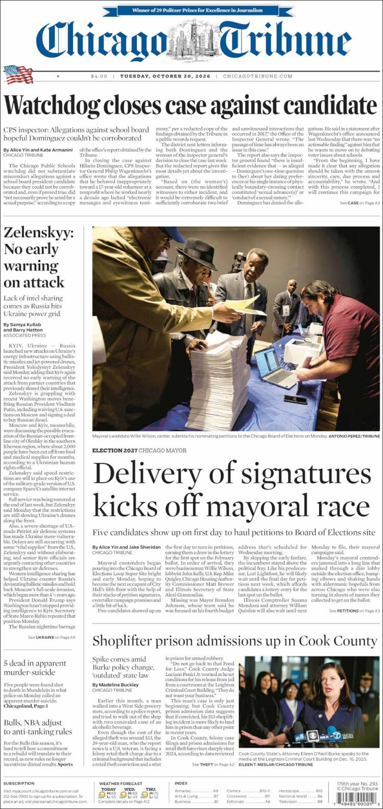 Portada de Chicago Tribune (USA)