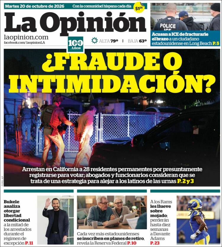Portada de La Opinión (USA)