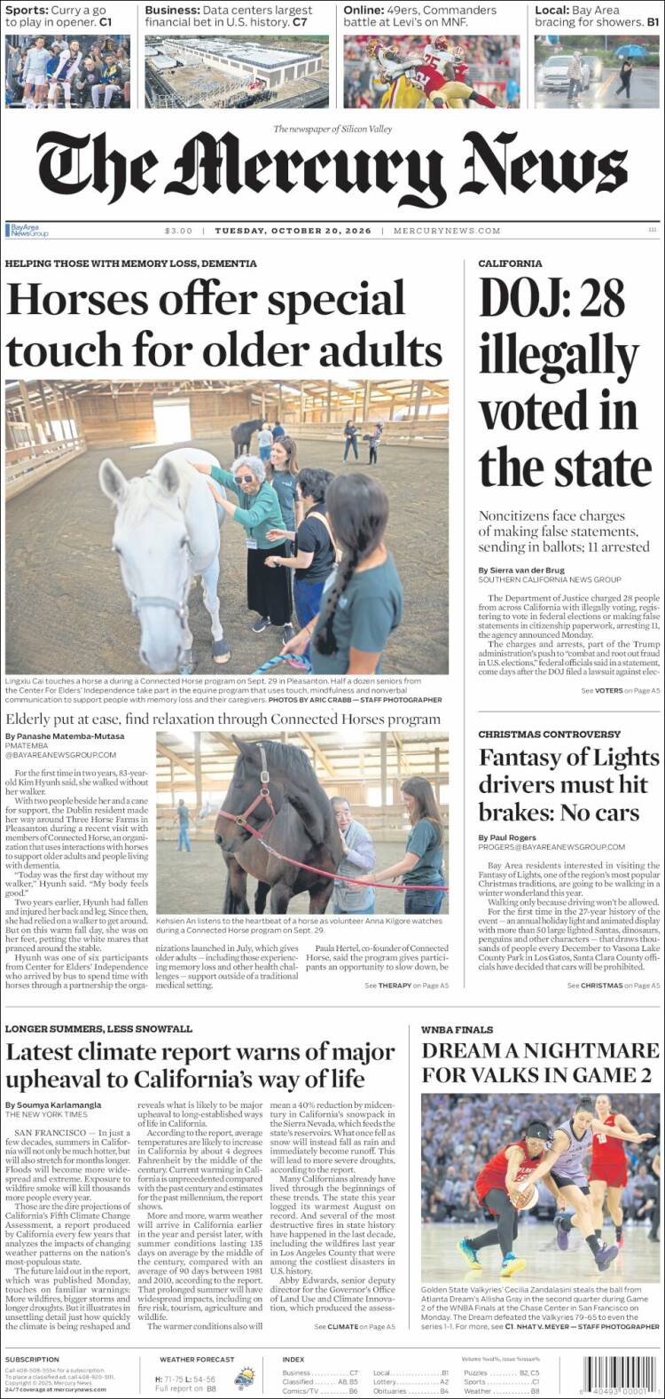 Portada de San Jose Mercury News (&Eacute;tats-Unis)