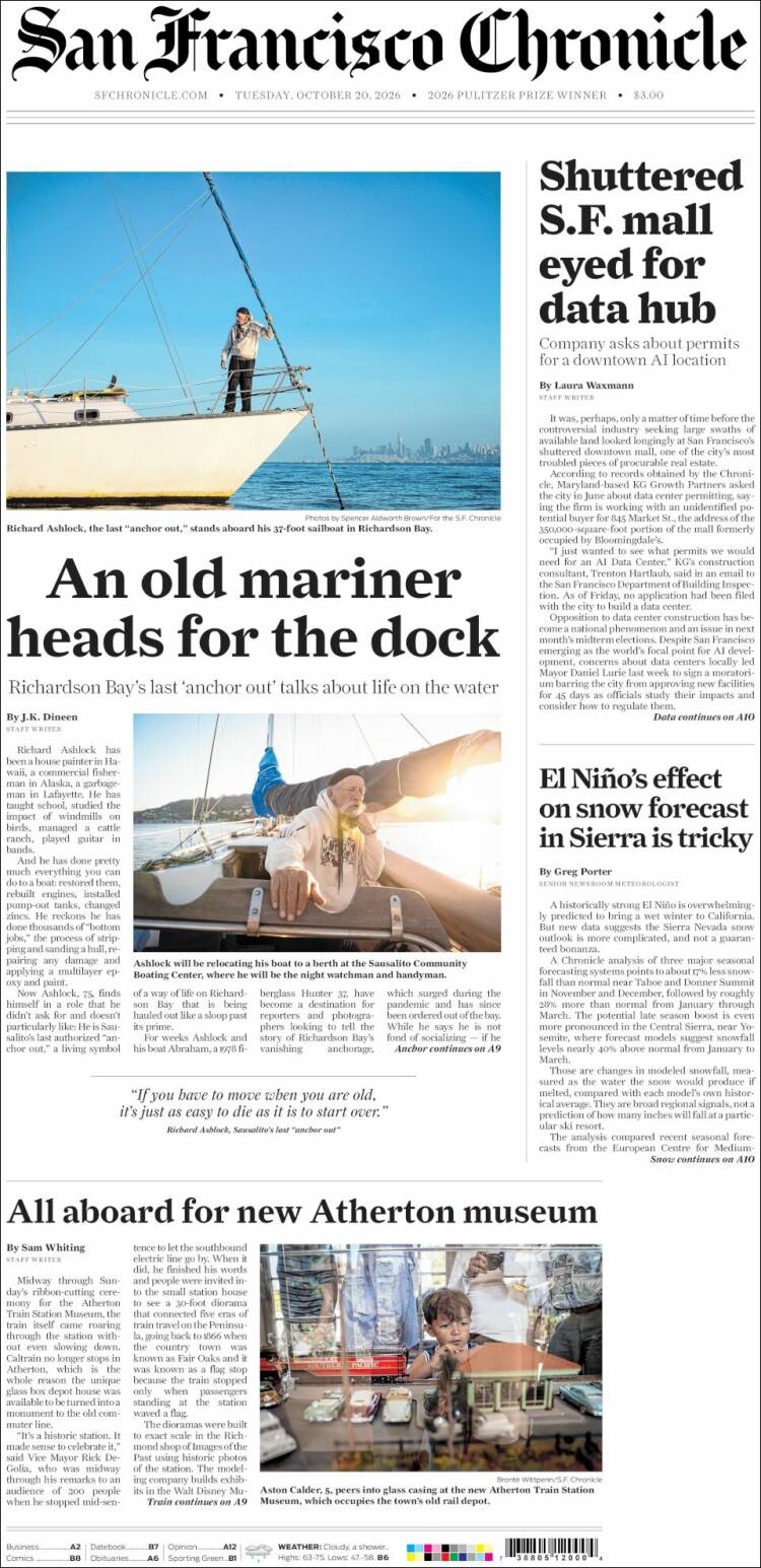 Portada de San Francisco Chronicle (USA)