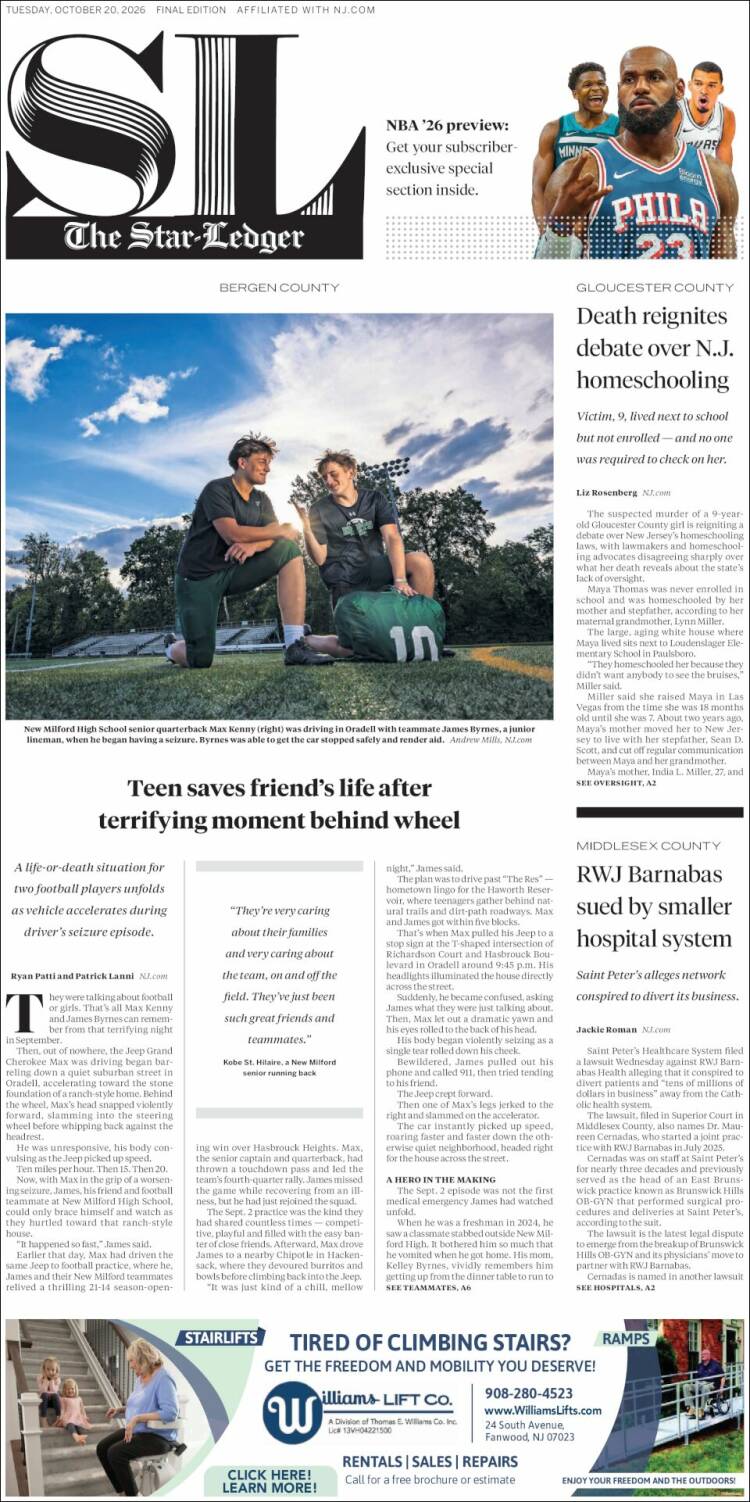 Portada de Star-Ledger (USA)