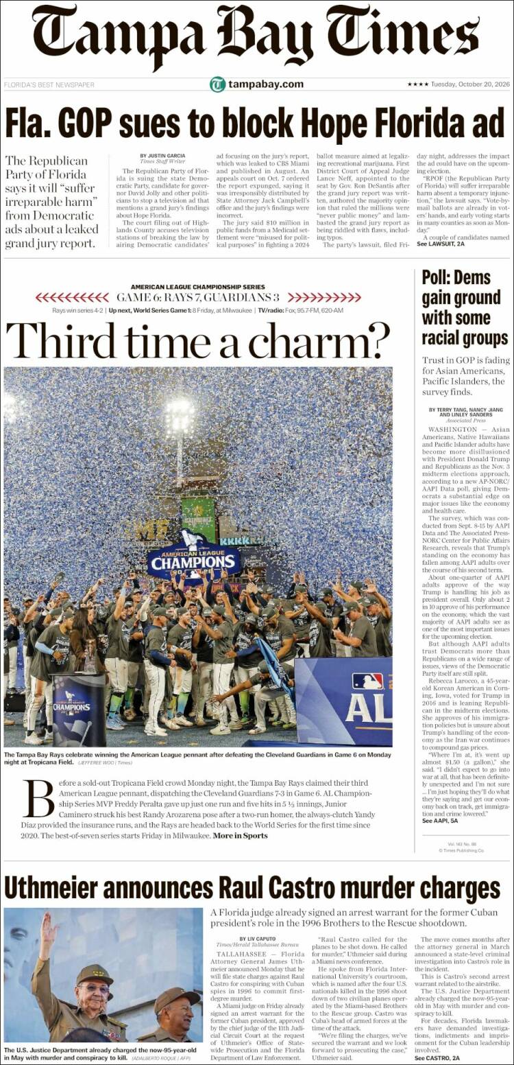 Portada de Tampa Bay Times (USA)