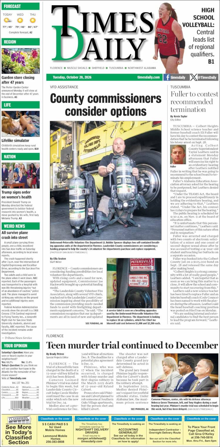 Portada de Times Daily (USA)