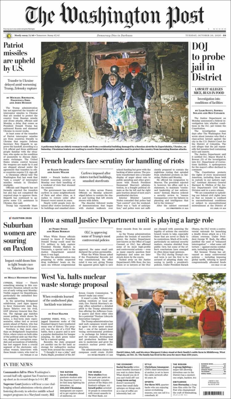 Portada de The Washington Post (&Eacute;tats-Unis)