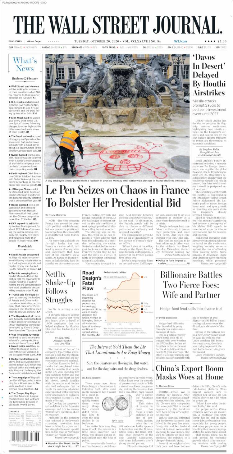 Portada de Wall Street Journal (USA)