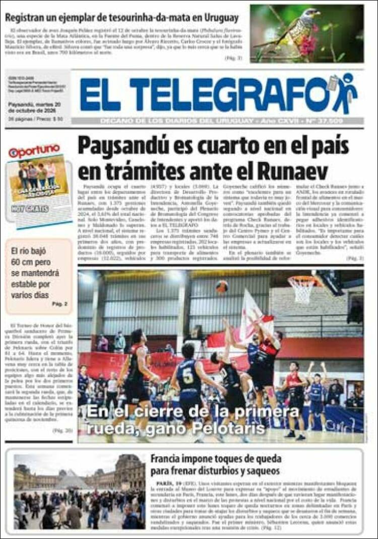 Portada de El Telégrafo (Uruguay)