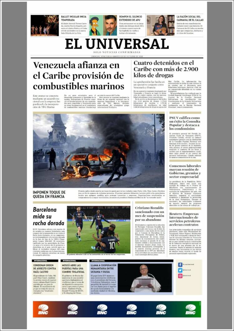 Portada de Universal (Venezuela)