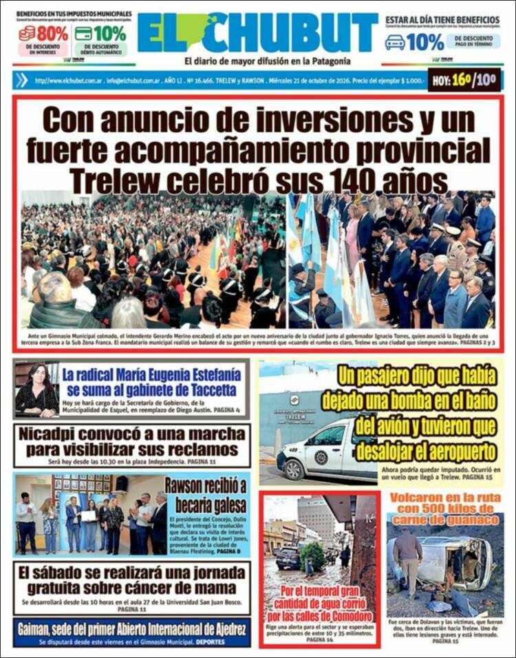Portada de El Chubut (Argentina)