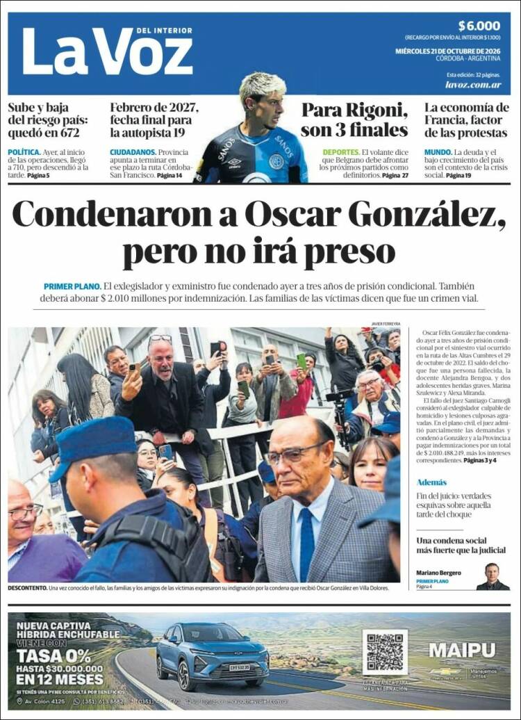 Portada de La Voz del Interior (Argentina)