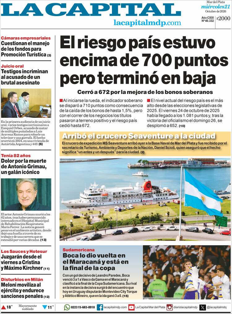 Portada de Diario La Capital - Mar del Plata (Argentina)