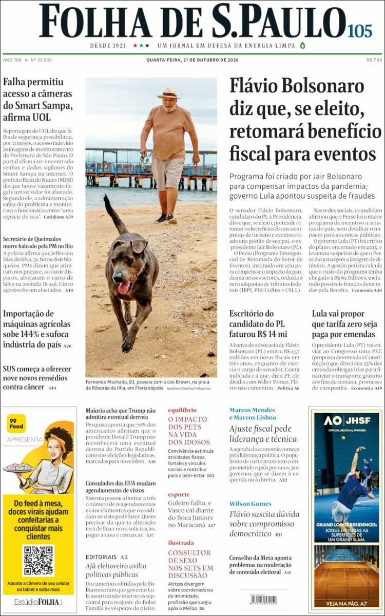 Portada de Folha de São Paulo (Brasil)