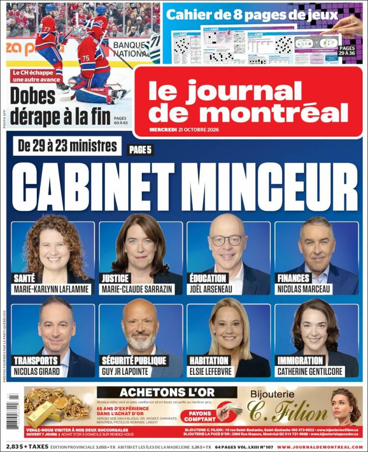 Portada de Le Journal de Montréal (Canad&aacute;)