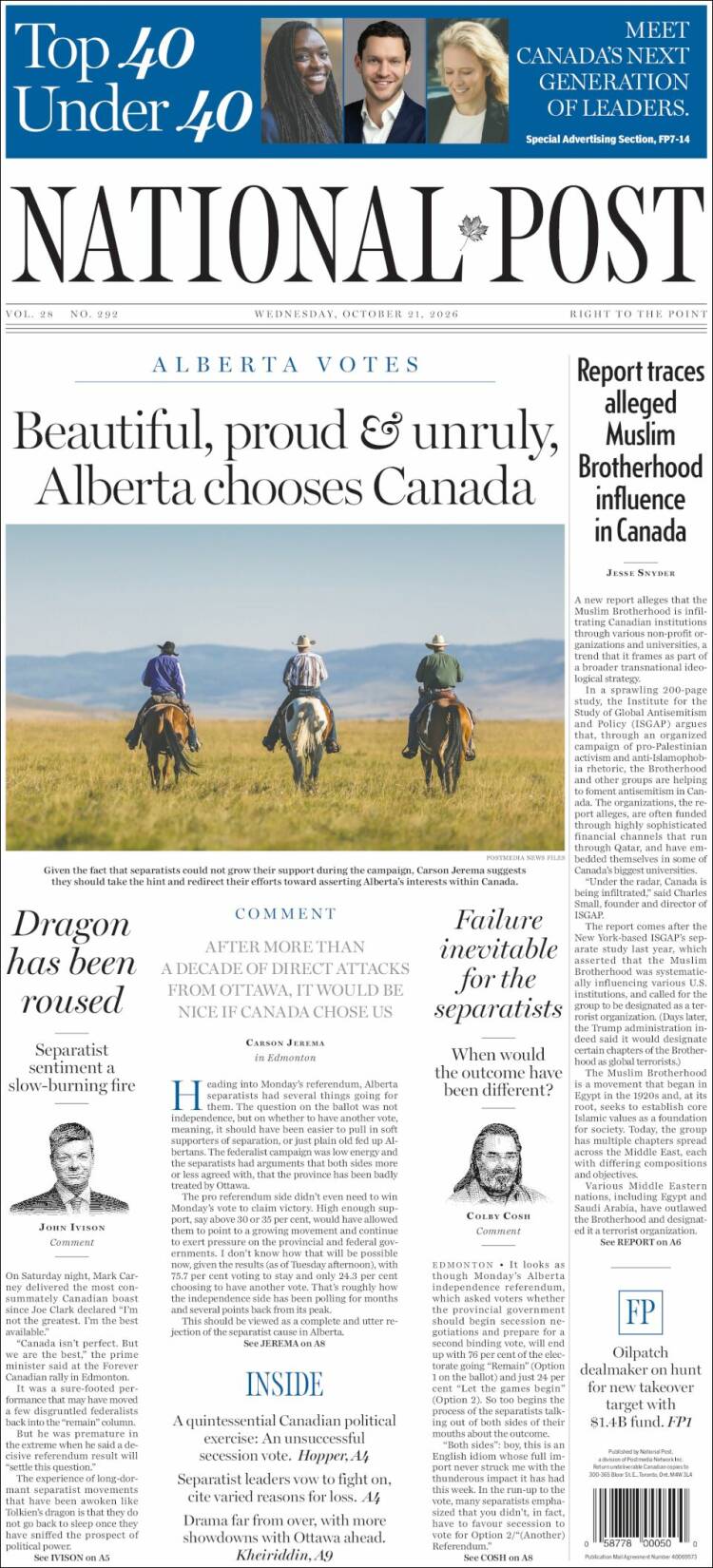Portada de The National Post (Canad&aacute;)