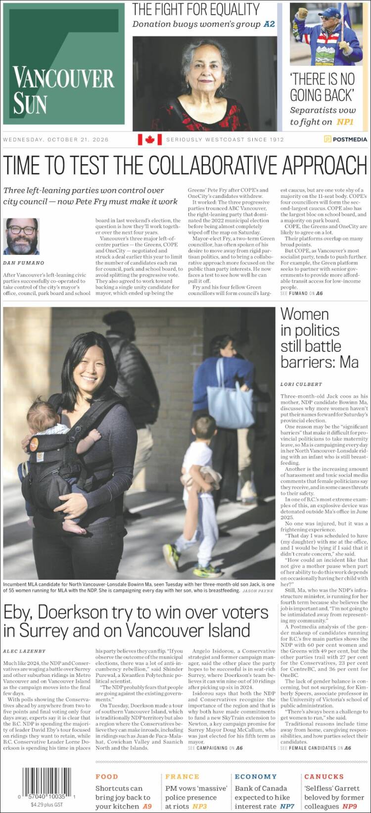 Portada de The Vancouver Sun (Canad&aacute;)