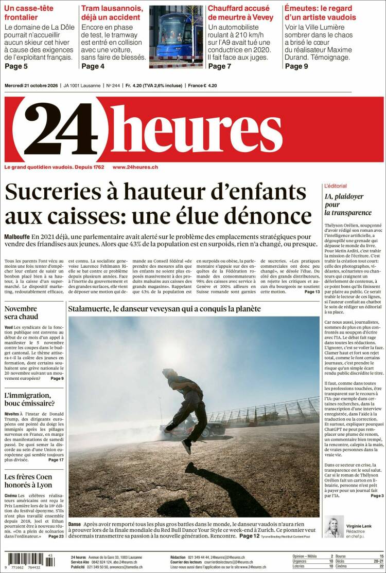 Portada de 24 Heures (Suiza)