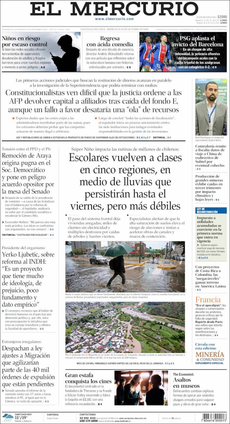 Portada de El Mercurio (Chile)