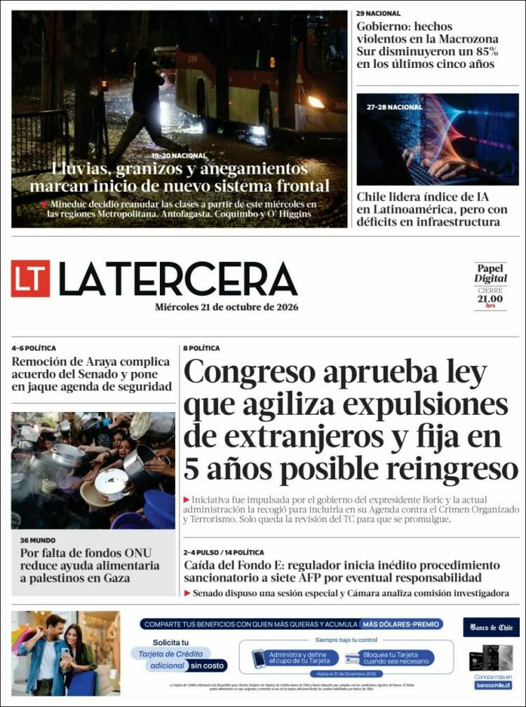 Portada de La Tercera (Chile)