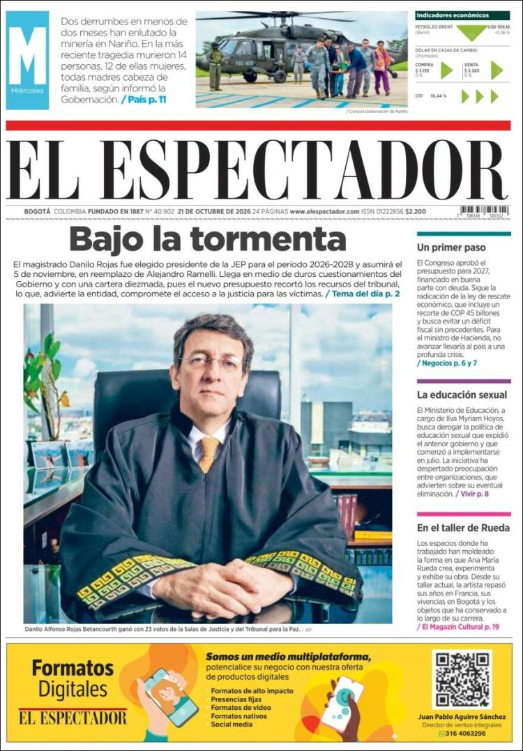 Portada de El Espectador (Colombia)
