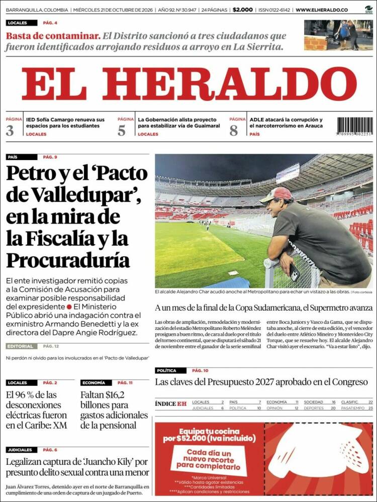 Portada de El Heraldo (Colombia)