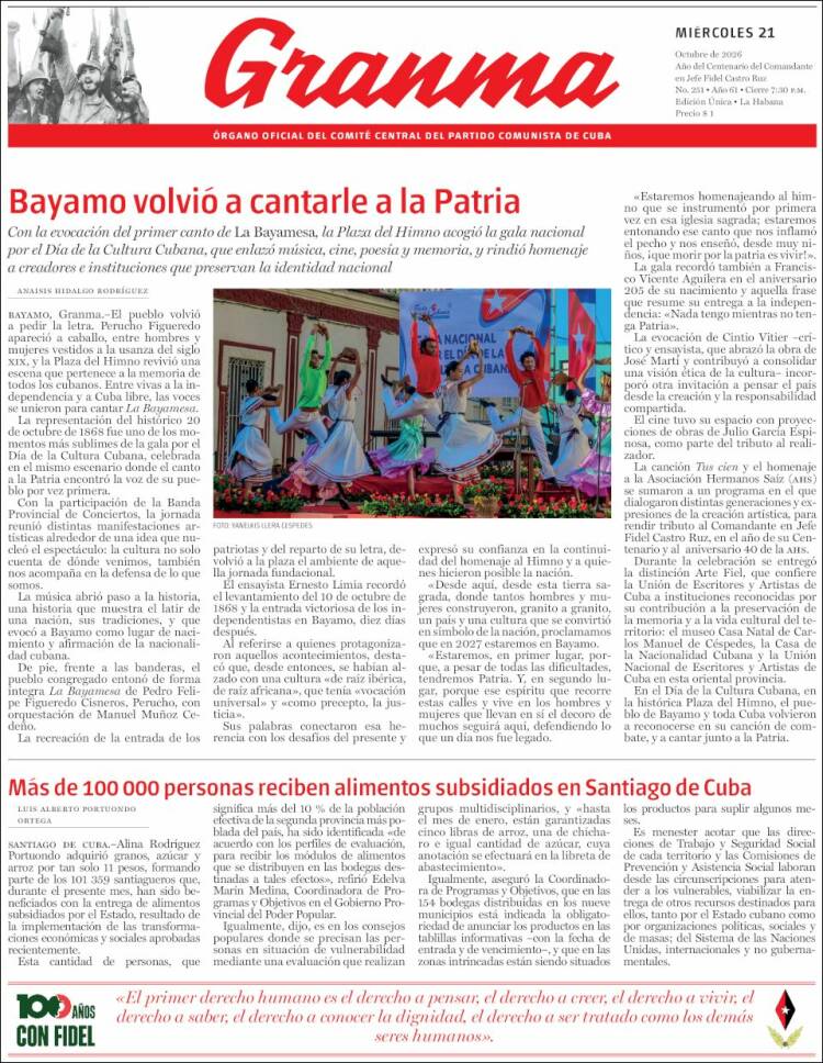 Portada de Granma (Cuba)