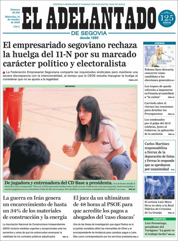 Portada de El Adelantado de Segovia (Spain)