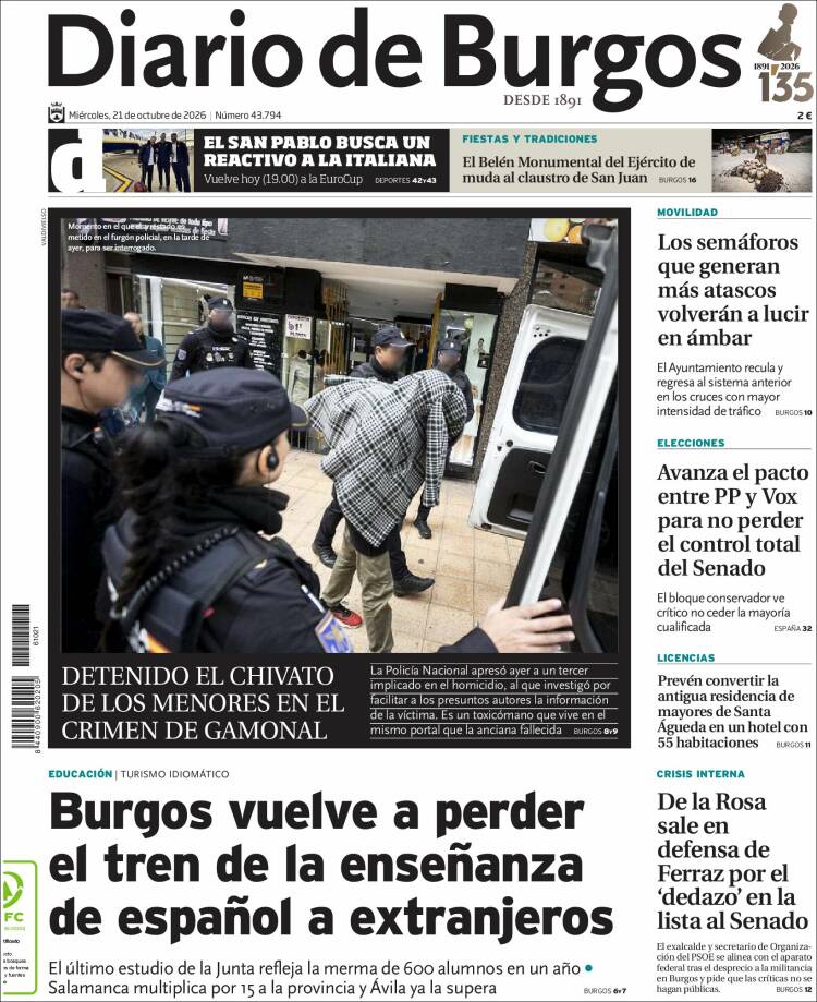Portada de Diario de Burgos (Spain)