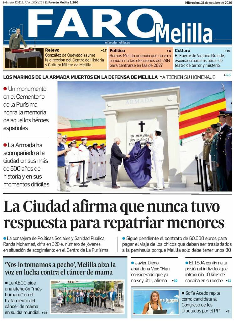 Portada de El Faro de Melilla (Espa&ntilde;a)