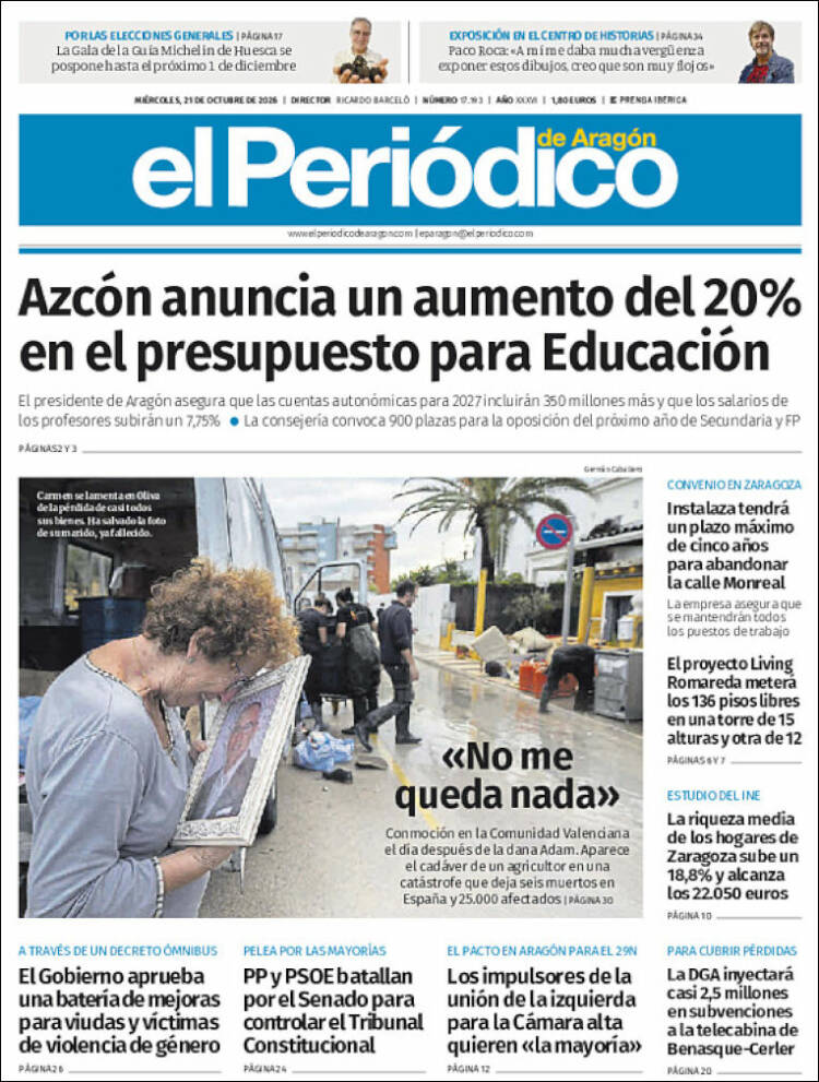 Portada de El Periódico de Aragón (Spain)