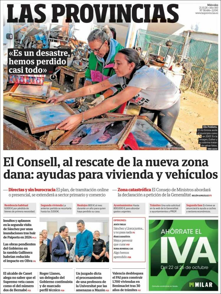 Portada de Las Provincias (Espa&ntilde;a)