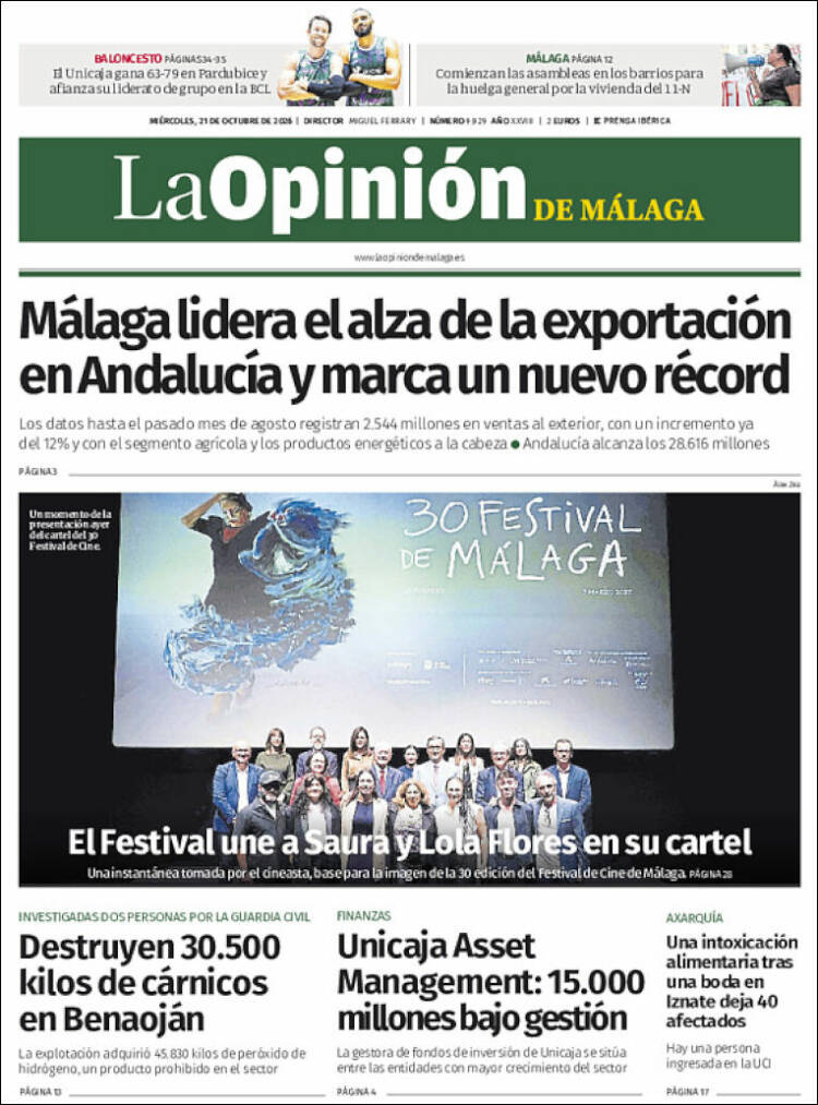 Portada de La Opinión de Málaga (Espa&ntilde;a)