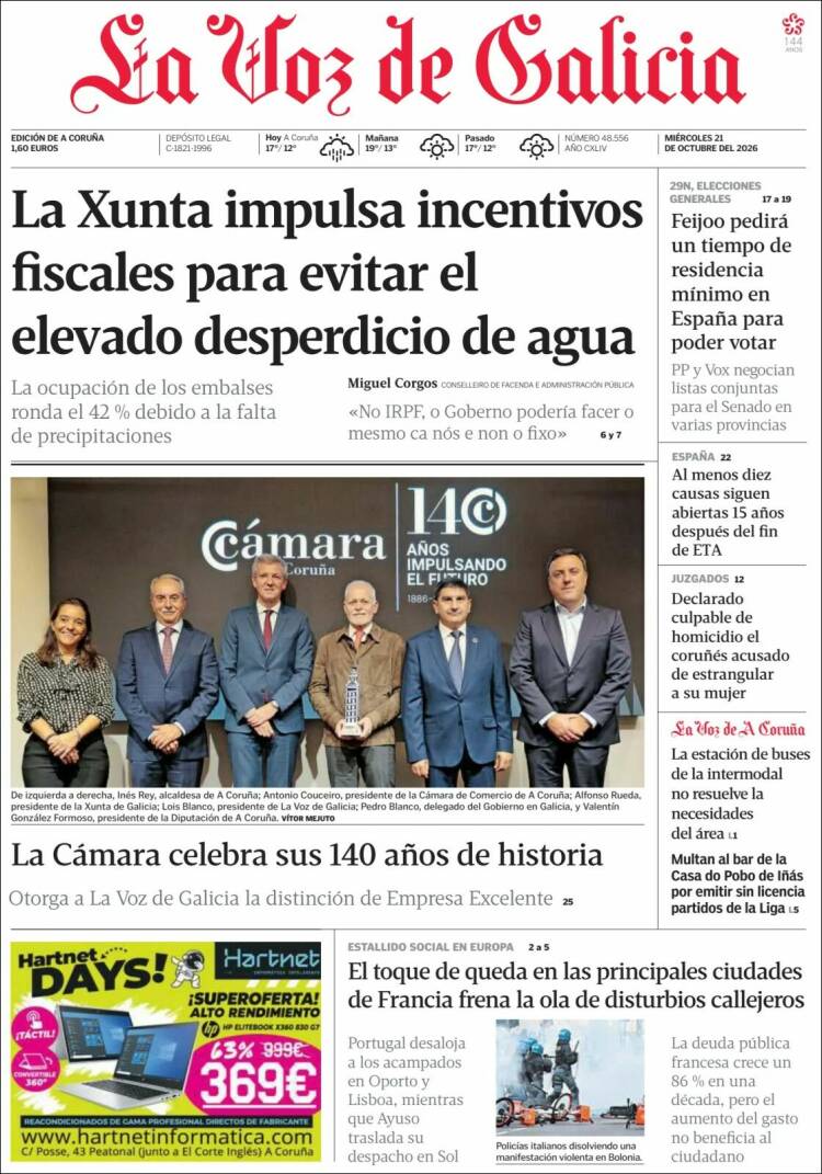 Portada de La Voz de Galicia (Espa&ntilde;a)