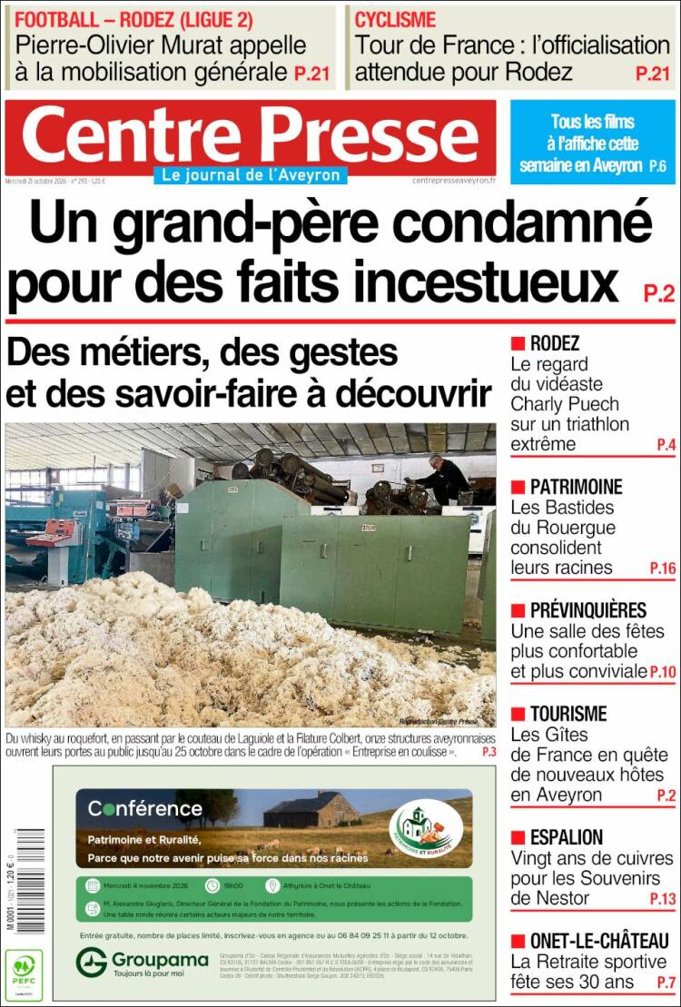 Portada de Centre Presse (Francia)