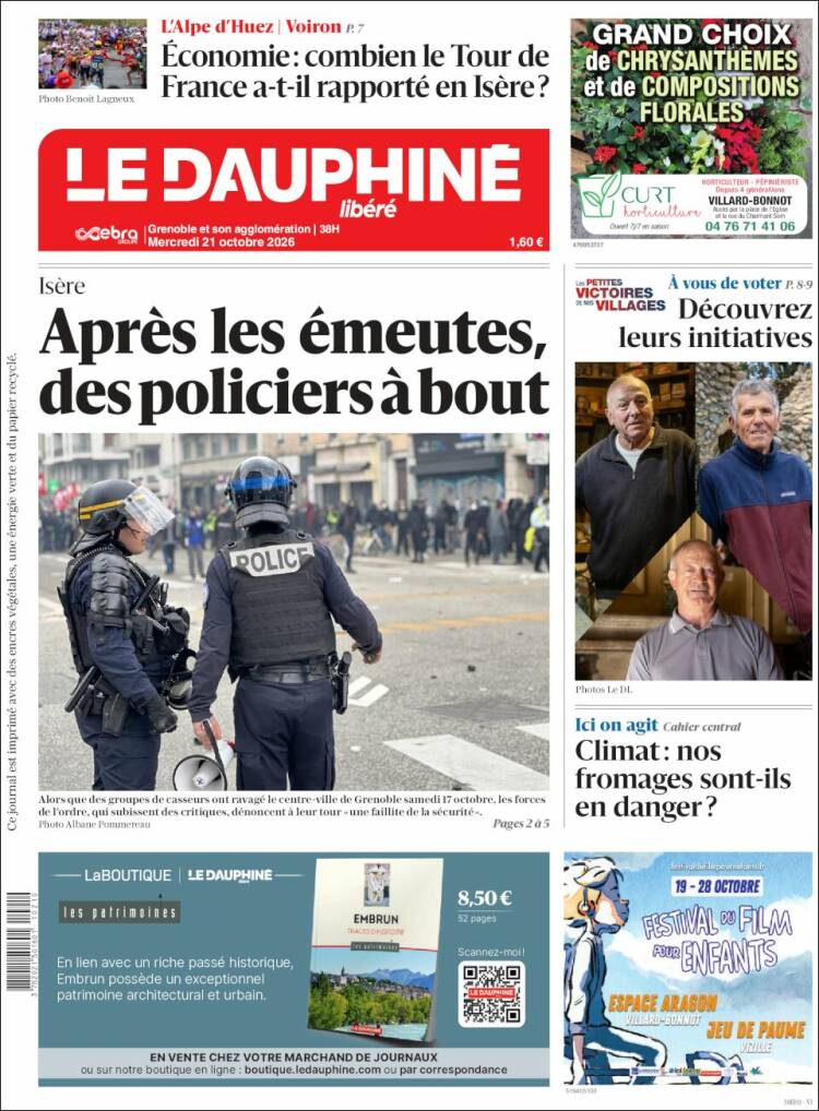 Portada de Le Dauphiné Libéré (France)