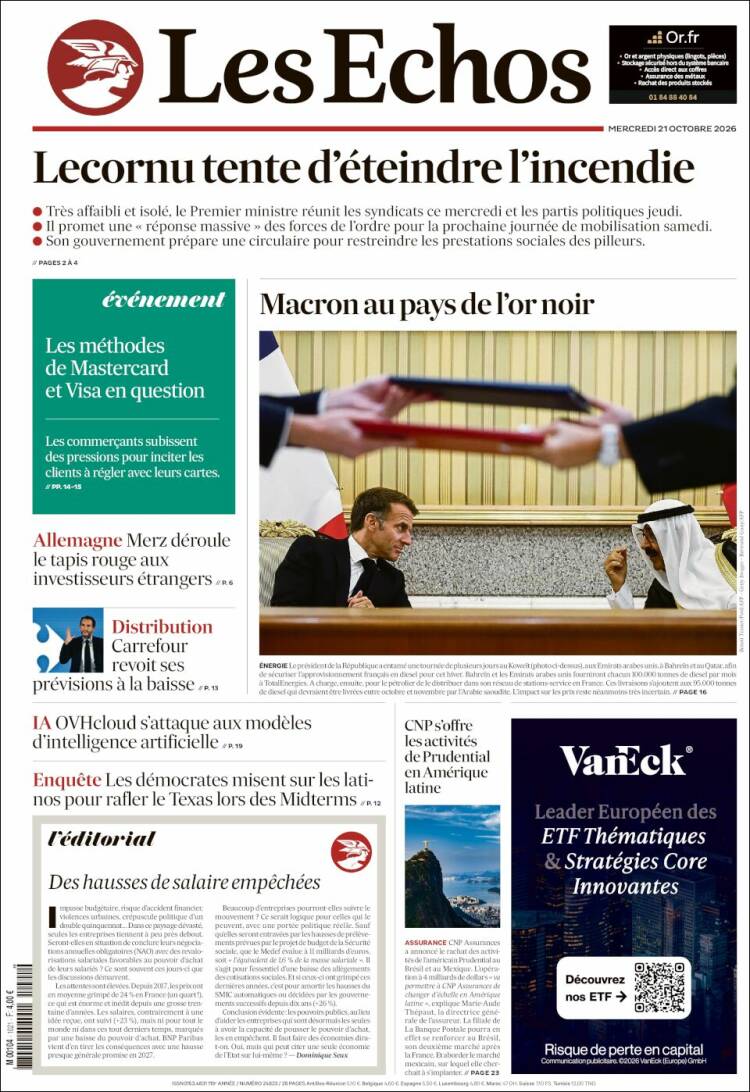 Portada de Les Echos (France)