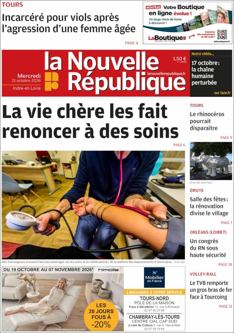 Portada de La Nouvelle Republique (France)