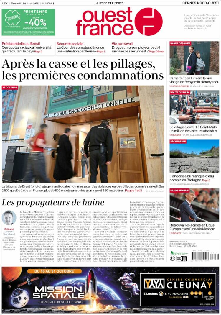 Portada de Ouest France (France)