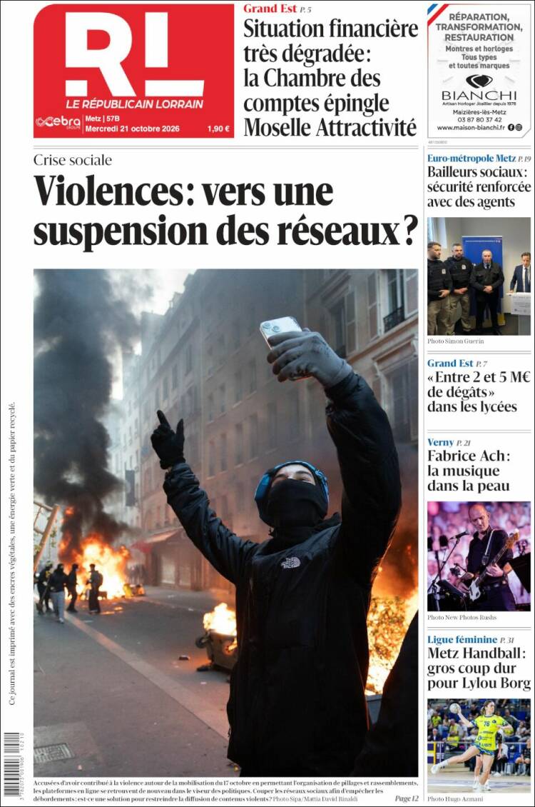 Portada de Le Republicain Lorrain (France)