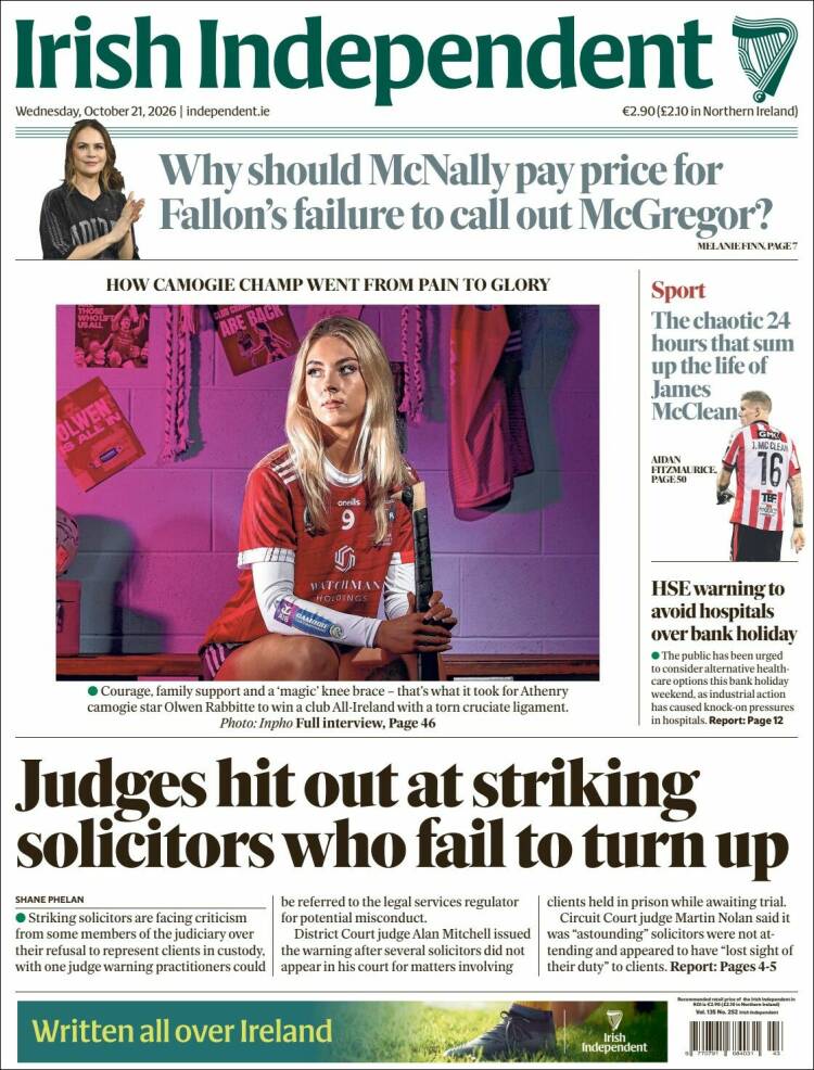 Portada de Irish Independent (Irlanda)