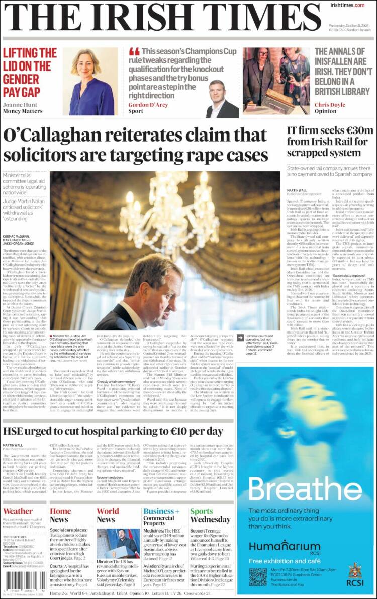Portada de Irish Times (Ireland)