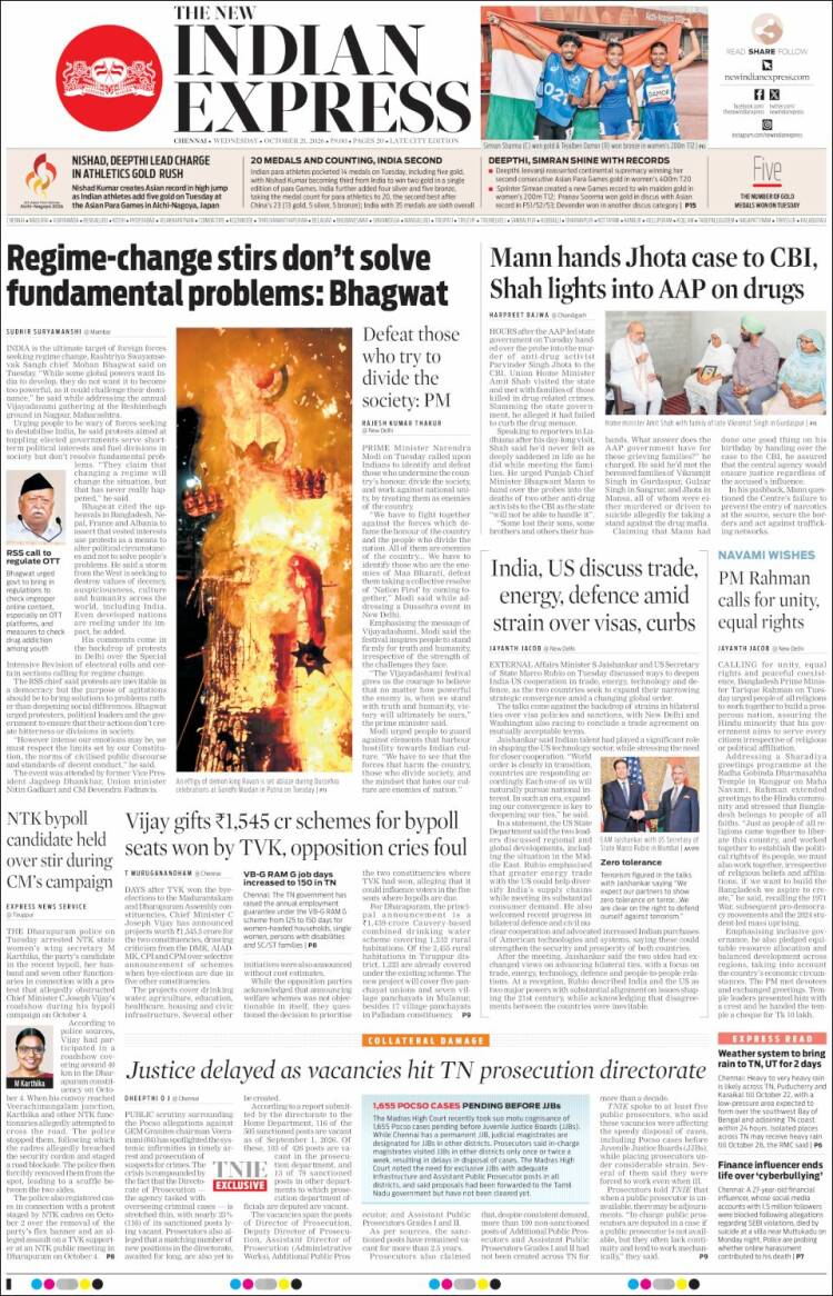 Portada de New Indian Express (India)