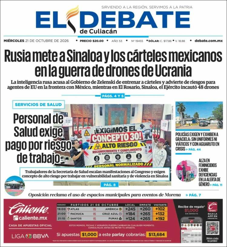 Portada de El Debate de Culiacán (Mexico)